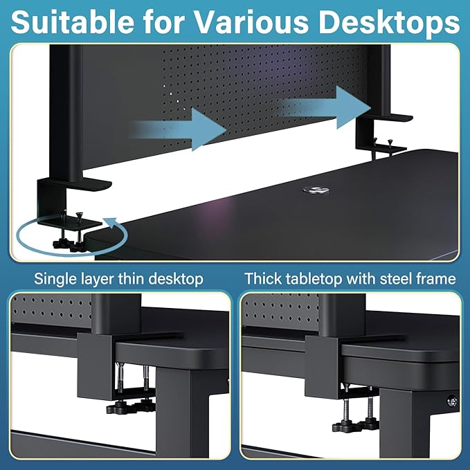 Clamp on Desk Organizer Shelf with Pegboard, Multipurpose Countertop Hutch Bookshelf, Desktop Bookshelf Storage Shelves for Home Office Dorm Gaming Desk,Black (39.4in)