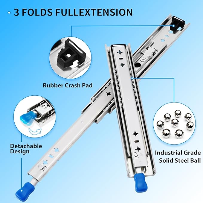 YENUO Heavy Duty Locking Drawer Slides Full Extension Runners with Lock 12 14 16 18 20 22 24 26 28 30 32 34 36 38 40 Inch Side Mount Ball Bearing Rails Track Glides 220 Lbs 1 Pair(W:53mm, 28 Inch)