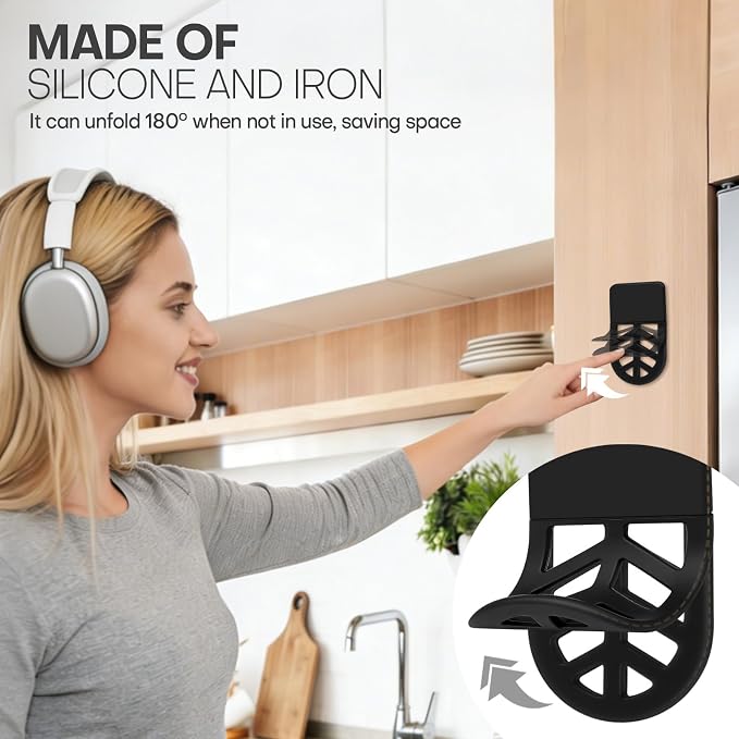Wall Mount Headphone Stand, 2-in-1 Bendable Silicone Controller Holder, Adhesive Under Desk Hook for Gaming Office & Home, Fits All Headphones for PS5 Xbox Controllers - 1 Pack (Black/White)