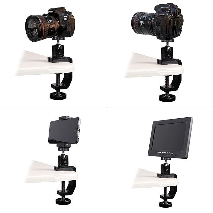 C Clamp Camera Clamp Mount with 1/4" Screw for Photo Studio Video DSLR,Cameras, Light Stand, Desk, Rods, Hooks, Shelves, Cross Bars