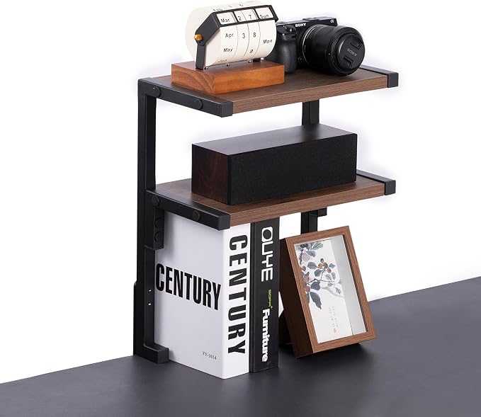 Clamp on Desk Shelf 2-Tier Shelving Unit Table Organizer Above or Under Desk, Storage Tray Desk Workspace Organizers Desktop Storage Table Extender for Office Home (12.6 * 7)