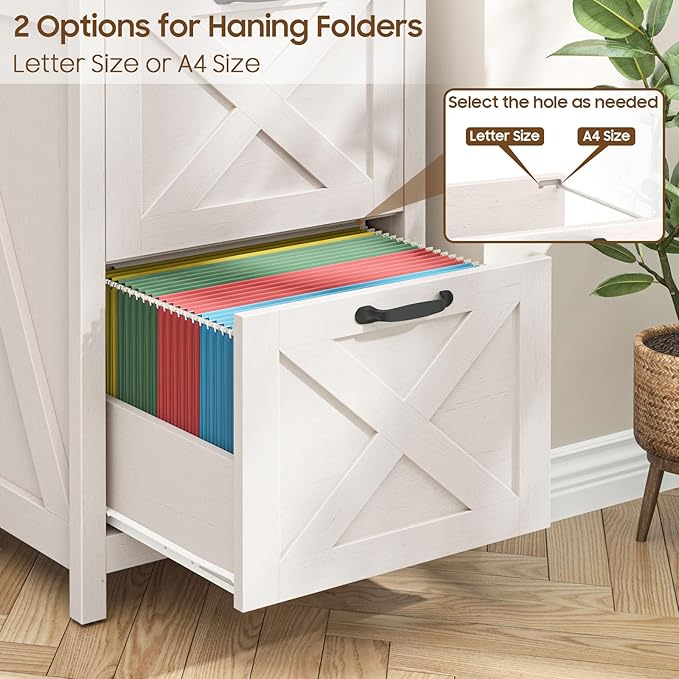 Halitaa 2 Drawer Small File Cabinet, Farmhouse Vertical Filing Cabinet Fits Letter and A4 Size, Under Desk Wooden File Cabinets for Home Office, Printer Stand, White and Black