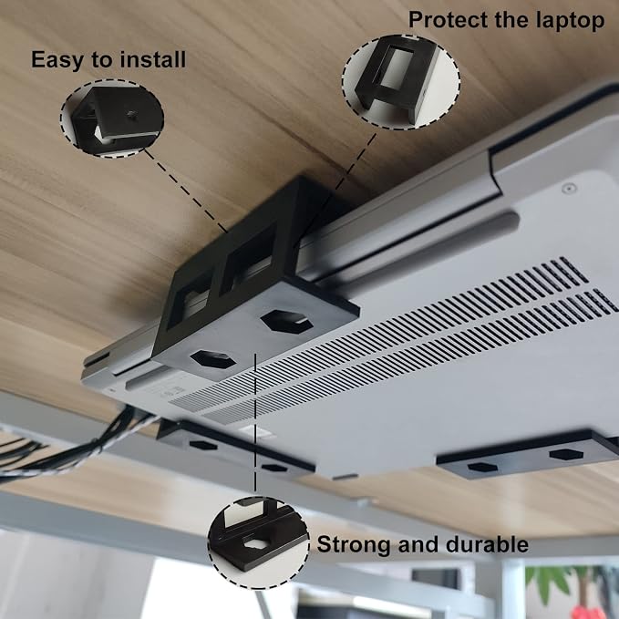 PIAOLGYI 6 Pcs Under Desk Laptop/Keyboard Storage Mounts with Screw, Add On Under Table Mount Brackets
