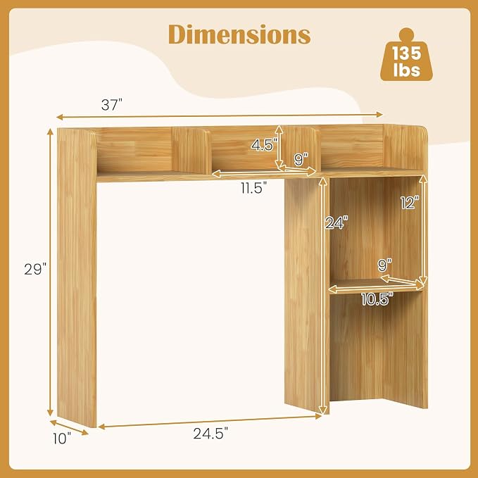 Desktop Bookshelf, 3-Tier Desk Organizer Shelves with 5 Display Rack, Countertop Storage Bookcase for Computer Desk, Desk Hutch Shelf for Top of Desk, Dorm, Home, Office (Oak)