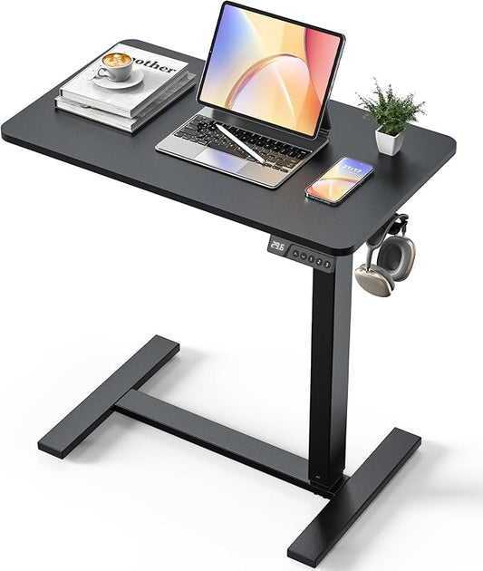 Overbed Bedside Table with Wheels, Electric Standing Desk Adjustable Height, Small Computer Desk for Home Office, Rolling Laptop Desk for Bed, Sofa, or Hospital Use (28"x16",Black)
