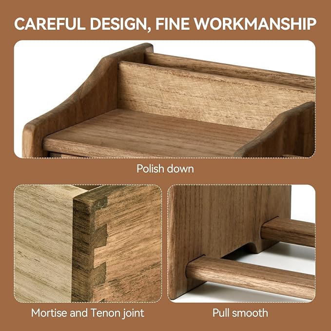 KIRIGEN Desktop Bookshelf Organizer with Drawer, Expandable Wood Desk Shelf, Fully Assembled Book Rack for Office Supplies, Files and Notebooks, 12.24 to 22.7 in Adjustable Width, SSSJ-S-DBR