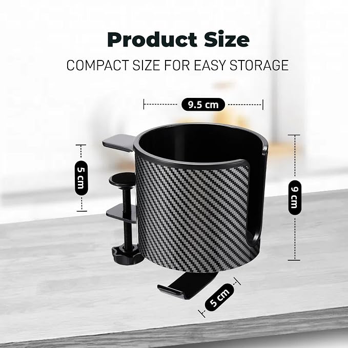 Luxury 2-in-1 Anti-Spill Cup Holder with Under Desk Headphone Hanger (Racing Carbon Edition)