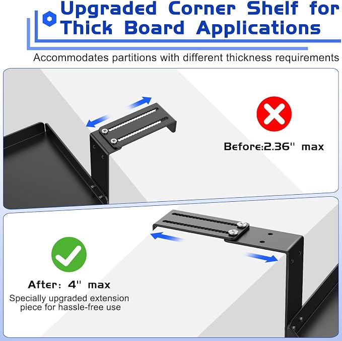 11in Office Cubicle Corner Shelf with Hooks Adjustable More Holes for Greater Durability & Thickness Cubicle Shelf Hanging