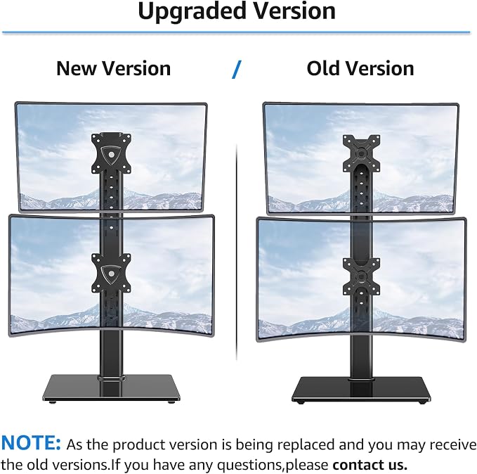 MOUNTUP Vertical Dual Monitor Stand, Stack Two Screens up to 32 inches,33 Lbs, Free-Standing Monitor Desk Mount, Monitor Riser with Swivel, Tilt, Height Adjustable, VESA Stand 100 x 100mm, 75 x 75mm