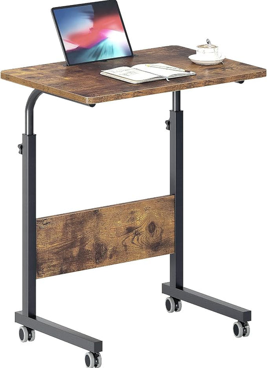 DlandHome Rolling Desk Mobile Standing Desk Mobile Side Table 23.6 Inches w/Wheels Adjustable Movable Portable Laptop Computer Stand for Bed Sofa,Retro,05-1-60FG