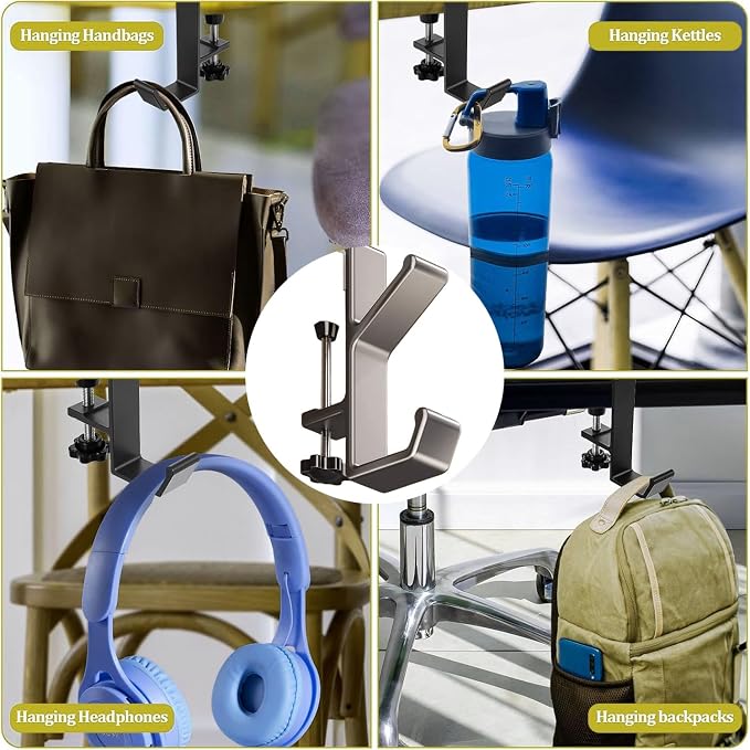 Headphone Stand - Aluminum Alloy Headphone Holder, Under Headset Stand for Desk Fit for PC Gaming Headset Hanger Hook Suitable for Office, Computer, Student Class Desk, Handmade Creator Table (Sliver)
