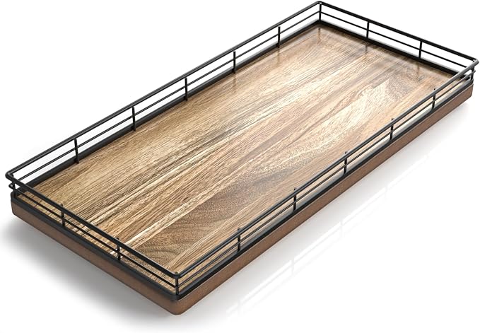 Acacia Bathroom Toilet Tank Tray, 13" Wood Toilet Paper Storage Basket Back of Toilet Basket Organizer, Vanity Tray for Perfume Makeup Candle Kitchen Counter Coffee Table Decor