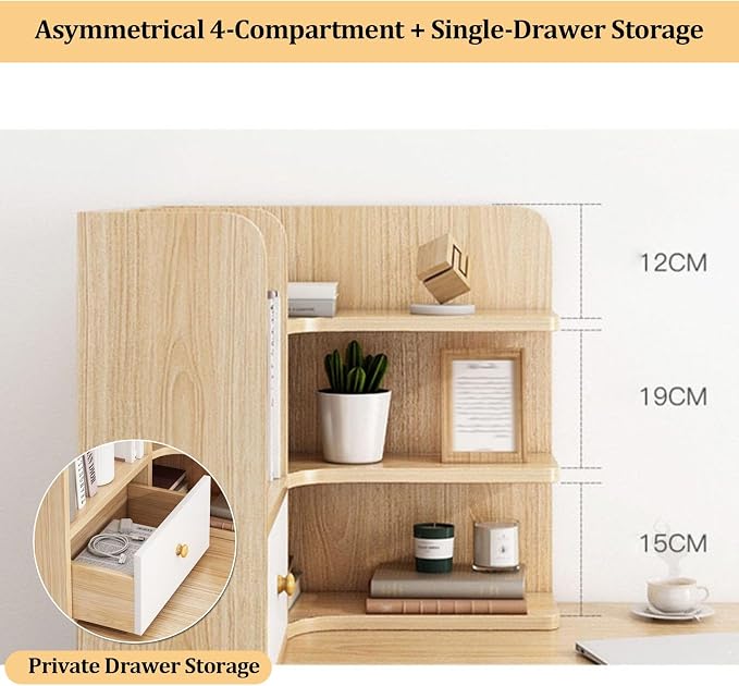 3-Tier Corner Desktop Organizer Shelf, Wooden Desktop Bookshelf with Drawers, Multifunctional Desk Hutch Dorm, Desk Display Rack, Cube Storage Organizer Bookcase(Wood A-r,23.6x19.6x19.6'')