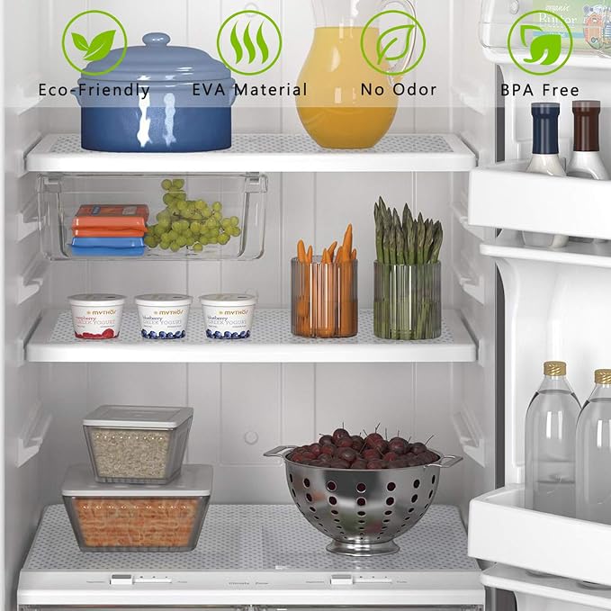 HooTown Refrigerator, Fridge, Freezer Shelf Liner and Drawer Mats 17.5 Inch Wide x 78.7 Inch Long, Non Slip EVA Plastic Washable Waterproof Pads for Kitchen Cabinet, Pantry Closet, Cupboard, Clear