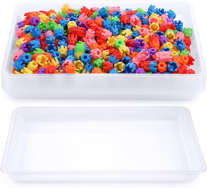 Hoteam 10 Pcs Flat Storage Organizer Tray Bin Paper Tray for Classroom Plastic Stackable File Organizer for School Office Teacher Book Organization(Clear,16.14 x 11.81 x 1.38 Inch)