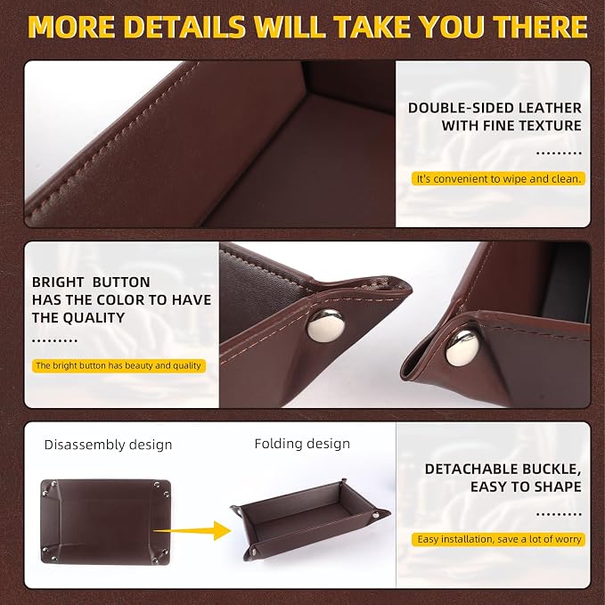 Valet Tray for Men Women - PU Leather Travel Catchall Tray Organizer - Rectangle