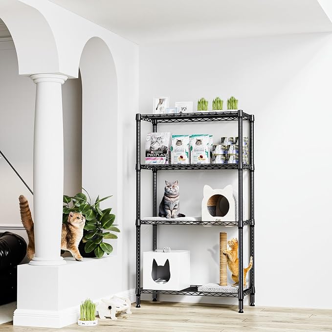 M MZG 1000 lbs 4 Tier Shelf Metal Storage Shelves Shelving Wire Rack Heavy Duty Closet Organizers for Garage Kitchen Bathroom Laundry Black 15.7" D x 33.5" W x 59.5" H
