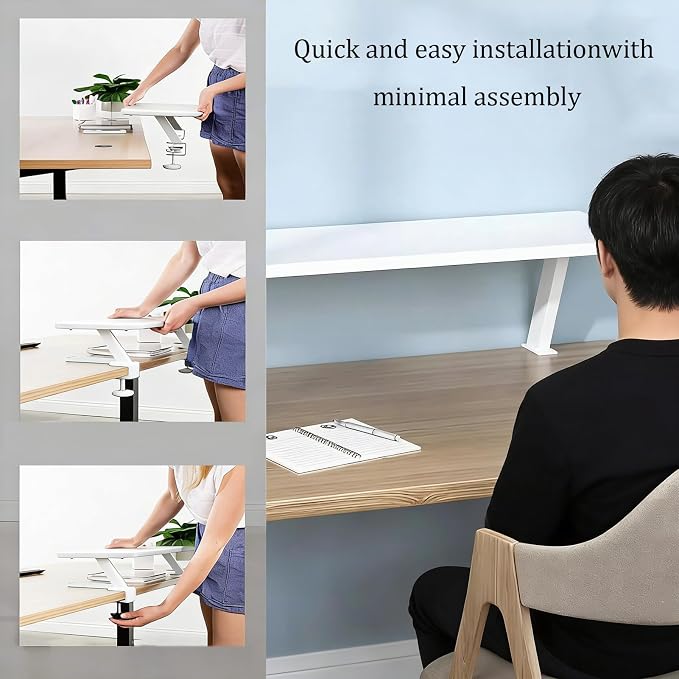 VXHCS Clamp On Desk Organizer Shelf, Desktop Extender Storage Organizer Portable No Drill Required Adjustable Floating Desks Shelf for Home Office Dorm Workstation and Study Space(23.6"x7.9")