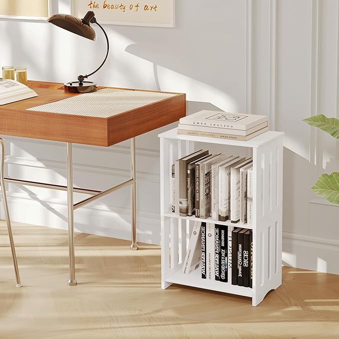 HAYOFAMY 3-Tier End Table Nightstand White, Narrow Side Table with Storage Shelf, Small Bookshelf Bedside Table for Bedroom, Living Room, Office, Bathroom