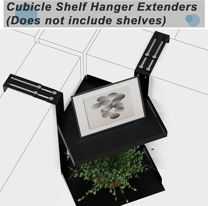6 Pcs Cubicle Shelf Hanger Extenders - Desk Shelf Extension Fit for Office Workstation Width Extension, Metal Cubicle Storage Hangers Expanders for Office Organization (Black)
