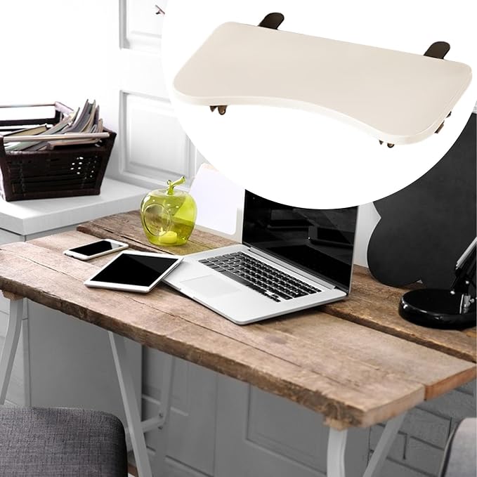 Desktop Extension Tray, Side Table, Workstation Organizer, Foldable and Space-Saving Multifunctional Table, White 2 Clamp, 52cmx24cm