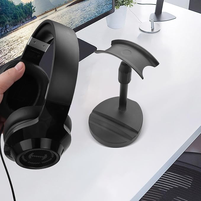 YAODHAOD Desktop Headphone Stand, Universal Headphone Holder with Phone Holder,Anti-Slip Base, for Desk, Office, Home Headphones Support Accessory (Black)