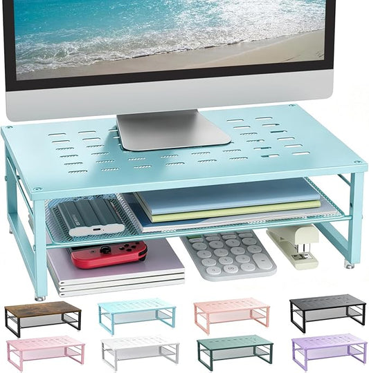 gianotter 2-Tier Metal Monitor Stand Riser, Desk Organizer for Monitor, Office Desk Storage Organizer for Office Supplies (Blue)