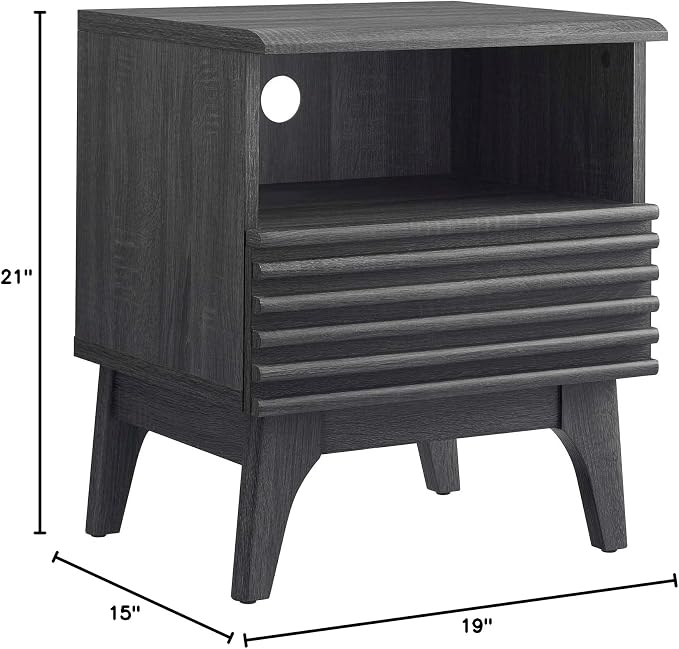 Modway Render Mid-Century Modern, One-Drawer Nightstand, Charcoal