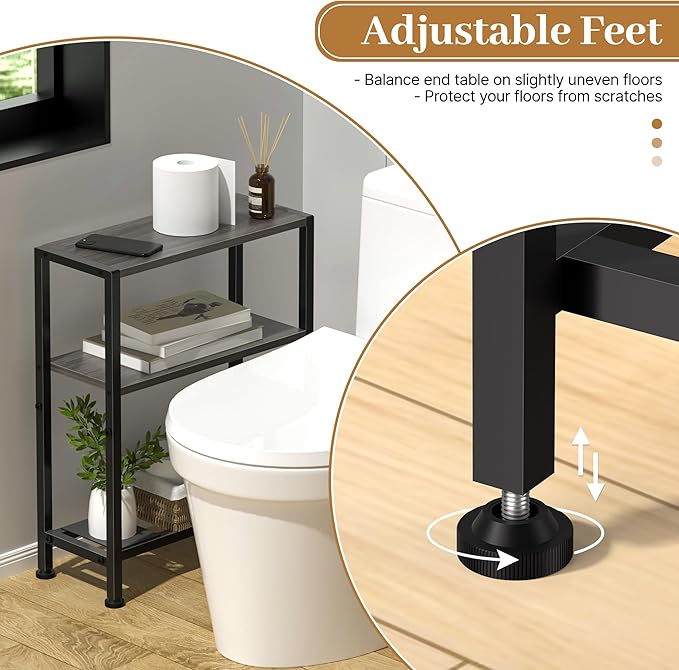 Narrow Side Table for Small Space, 2-Tier Small End Table with Shelf Holder, Slim Nightstand, Skinny Snack Couch Table in Living Room, Bedroom, Study, Kitchen and Balcony (Grey)