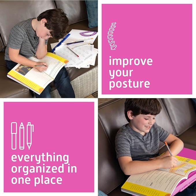 MAVOCRAFT Foldable Kids Lap Tray with Storage - Portable Lap Desk Kids & Adults - Kids Lap Desk for Breakfast in Bed, Serving Tray, Car Desk & Gaming (Pink)