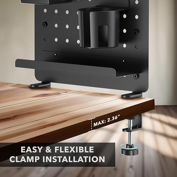 Mount-It! Clamp-On Desk Pegboard Organizer, Magnetic Metal Peg Board with 7 Accessories, 16.5" x 15.9", Vertical or Horizontal, No-Drill Desktop Storage for Home Office, Gaming & Crafting, Black