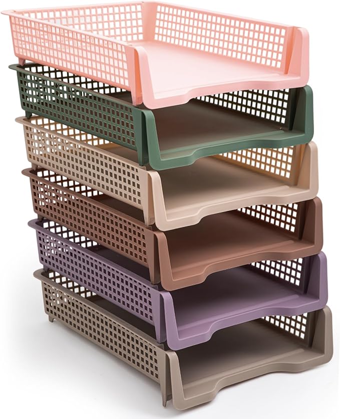 Geetery Set of 6 Plastic Trays for Teachers Turn in Trays Classroom Stackable Paper Tray Plastic Classroom Teachers Desk Letter Organizer Storage Baskets for Office, Desk, Home (Terrazzo Color)
