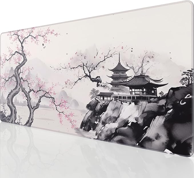 KTRIO Large Gaming Mouse Pad, Desk Mat, 31.5 x 15.7 in, Zen Sakura, XXL | Smooth Micro-Weave Surface, Artistic Pattern Design, Non-Slip Rubber Base, Durable Stitched Edges, Office & Home Use