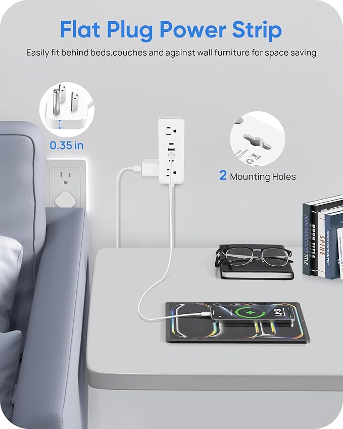 Electrical Outlet Extender Stick, Features 4 USB & 6 Outlets, 39in Flexible Extension Cord Access Hard-to-Reach Outlets, Wall Plug Power Socket Expander Nightstands Sofa Desk