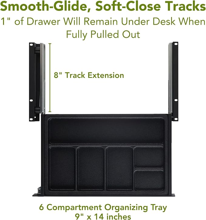 PERFECT POSTURE Max Under Desk Storage Drawer – Large Desk Drawer with Lock for Regular & Sit-Stand Standing Desks, Black (16.2” x 9.3")