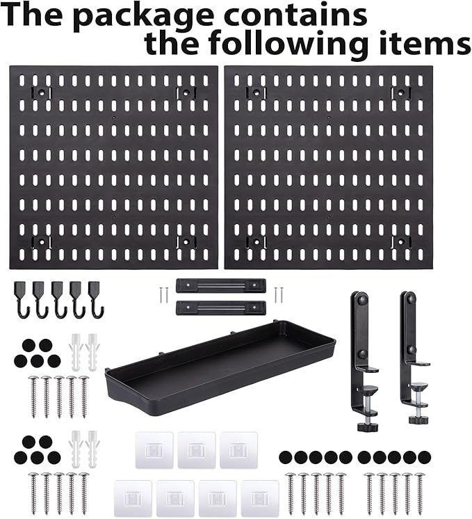 Gaming Desk Organizer - Clamp-on Desk Pegboard, No Drill Desk Side Storage with 5 Hooks and 1 Tray, Detachable Gaming Pegboard for Office & Home Desktop Organizer