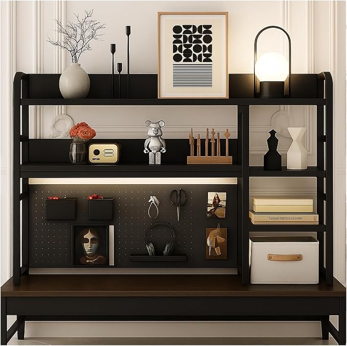 Desktop Bookshelf, pegboard Storage and Organization Rack, Dorm Desk Shelf, Desk Hutch, Desktop Storage for Office, Study, Student Display Rack,Desktop Shelves (Black 45.3" Lx9.9 Wx37 H)