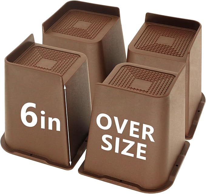 4 Pack Dark Brown Bed Risers 6 inch Heavy Duty, Oversized Furniture Risers, Bed Lifts Risers for Table, Sofa, Chair, Couch, Desk, Bed Frame Risers Supports Up to 6,500 Lbs