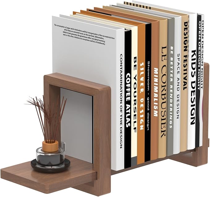 Adjustable Desktop Bookshelf Wooden Desk Book Holder Organizer Tabletop Bookshelf Mini Book Shelf Magazine Files Letters Storage Racks for Home Office Supplies, Great for Small Space (Walnut Brown)