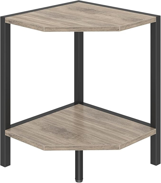 Corner Shelf Stand, 2 Tier Industrial Corner Bookshelf, Multipurpose Standing Corner Display Shelf Countertop Organizer for Living Room Kitchen Bedroom Office, Greige