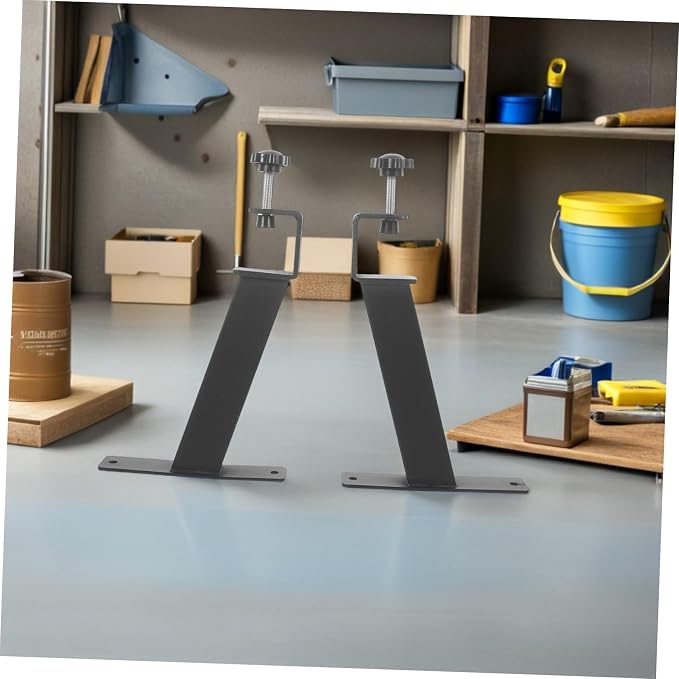 Holibanna 2pcs Black Carbon Steel Desktop Extension Bracket Clamp on Desk Riser Legs, Heavy Duty Workbench Clamp Mount Shelf Support for Office and Home Workstation