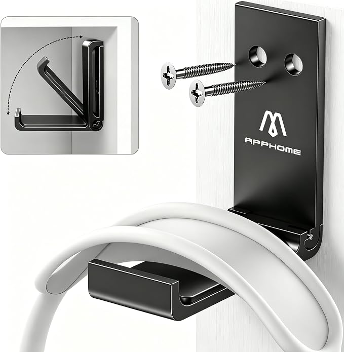 Foldable Headphone Stand & Headset Holder Mount, No-Scratch Silicone Pad Wall Hook for Gaming Headset, Space-Saving Under Desk Hanger with Strong Adhesive for PC, Home, and Office, Black