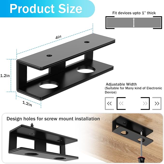 6 PCS Under Desk Laptop Mount with Anti-Scratch Silicone Pad Under Desk Holder Mount Shelf for Laptop Keyboard Storage（2 Pack）