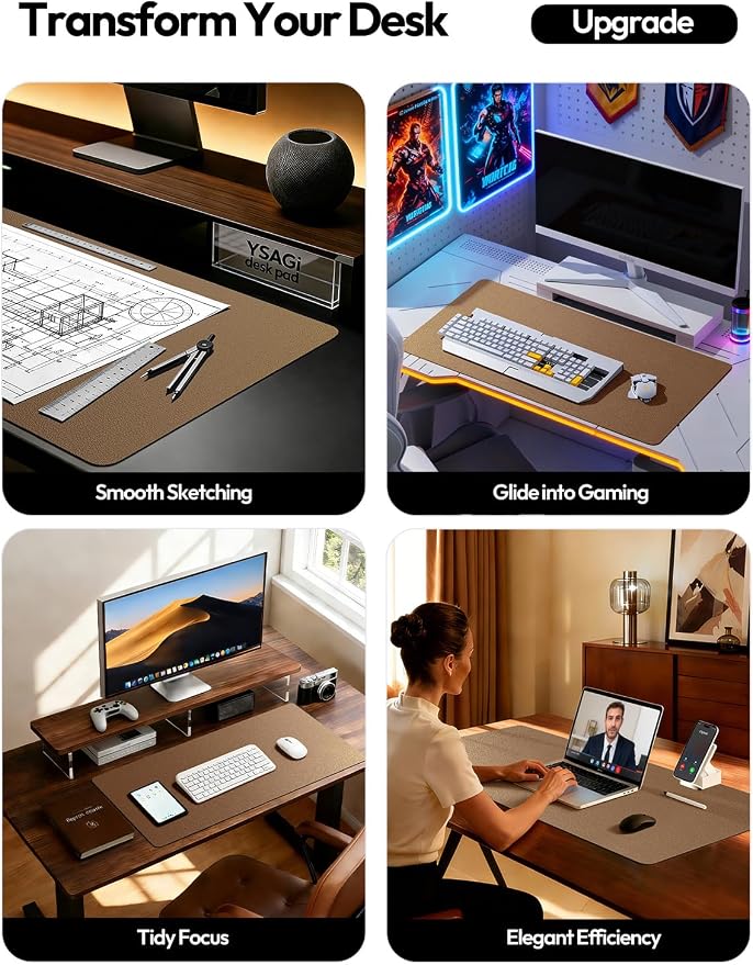 YSAGi Leather Desk Protector, Office Mat, Large Mouse Mat, Non-Slip PU Leather Blotter, Laptop Desk Mat, Waterproof Writing Pad for Office and Home(Shiny Bronze, 40" x 24")