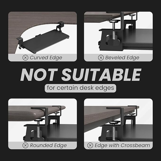 Under Desk Keyboard Tray Slide Out, 25 x 9.8 Inch Clamp-On Pull Out Drawer with Mouse Space, Ergonomic Keyboard Holder for Comfortable Typing at Home and Office
