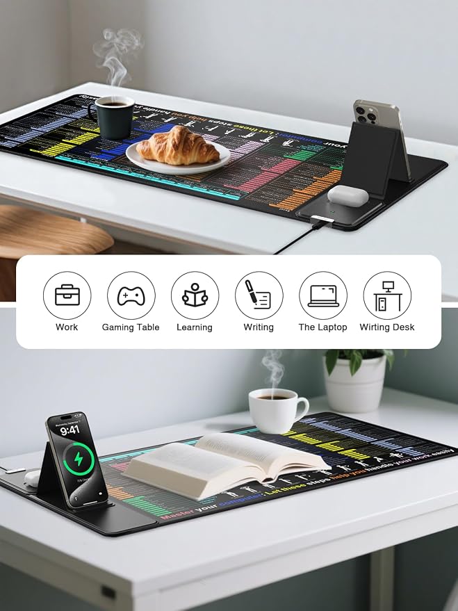 Mouse Pad with Foldable Phone Holder, Wireless Charging Desk Mat 31.5x15.75 Mousepad with Superior Micro-Weave Cloth Non-Slip Waterproof Desk Pad