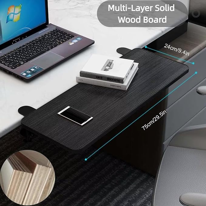 Ergonomic Clamp-On Desk Extender Tray - Foldable No-Drill Side Shelf for Keyboard & Arm Support - Space-Saving Desktop Organizer