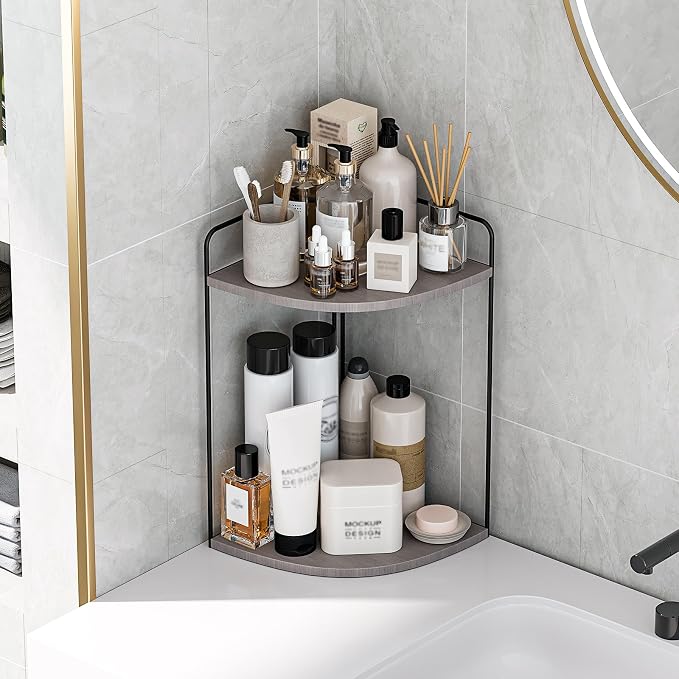 Forest Angle Bathroom Counter Organizer,Countertop Organizer,Vanity Organizers,Bathroom Storage,Bathroom Sink Caddy,Counter Shelf,Corner Counter,Corner Shelves(Black-Grey)