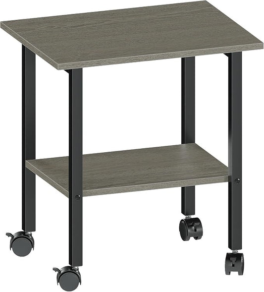 2 Tier Printer Stand with Storage, Under Desk Printer Table, Space-Saving Printer Table with Locking Wheels, Rolling Printer Cart for Home Office, Grey