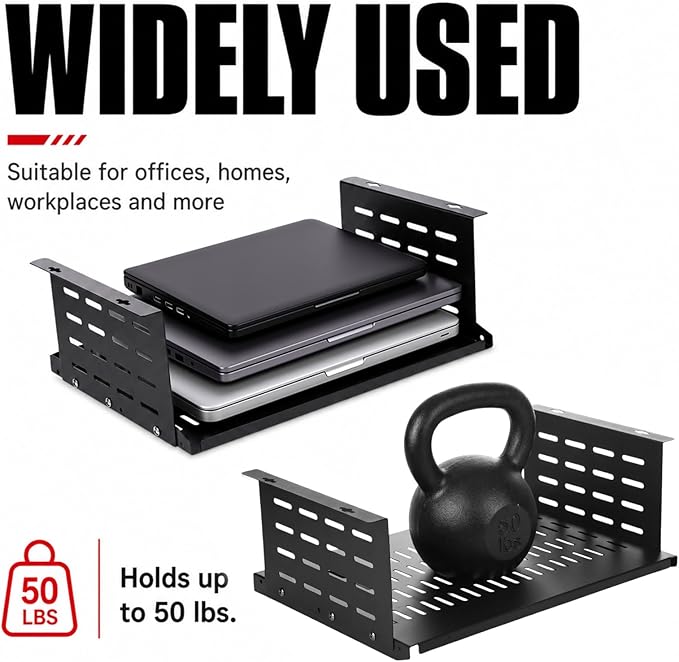 Under Desk Computer Mount for Small Form Factor Sff Computers and Pcs, Using Space 16.7" x H 6" x D 12" Mount Shelf Organizer for Office Home Workstation Gaming Stand up Desk